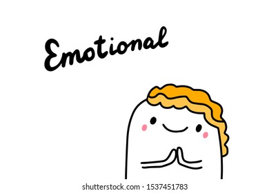 Emotional type hand drawn vector illustration with cartoon man cute lettering