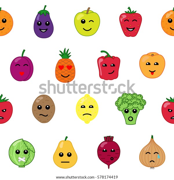 Emotional Vegetables Fruit Seamless Pattern On Stock Vector (Royalty ...