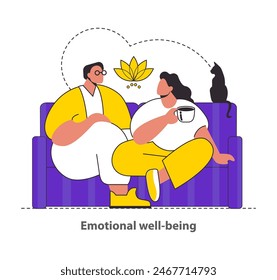 Emotional Well-being concept Illustrates serene moments of connection and relaxation Promotes mental health and introspection Vector illustration