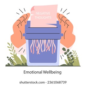 Emotional wellbeing. Positive thinking and attitude. Optimistic mindset, self acceptance and well-being. Mental health regulation. Flat vector illustration