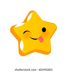 Emotional wink tongue faces star smiles. Vector illustration smile icon. Face emoji yellow icon. Smile cute funny emotion face isolated background. Feelings, expression for message, sms.