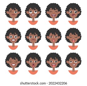 Emotional women emoji. Cartoon style illustration female emoticon. Isolated Hand drawn vector facial expression. Gestures Collection Expressing Different Emotions