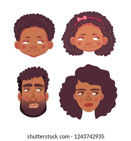 Emotions of african human. Facial expression. Head icon. Face vector illustration