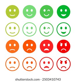 Emotions basic icons set. Different moods emoticon like joy, anger, fear, sadness. Vector symbol.