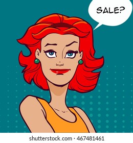 emotions of a beautiful young redhead woman, happy, portrait, funny character, comicbook style, vector illustration