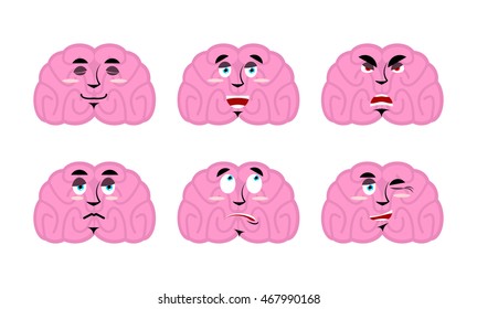 Emotions brain. Set emoji avatar brains. Good and evil mind. Discouraged and cheerful. Sad and sleepy. Aggressive and cute