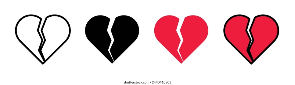 Emotions of a Broken Heart Icons. Symbolizing Heartache and Relationship End. Breakup and Separation Signs