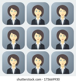 Emotions of Business Woman - Colorful App Icons Set in Trendy Flat Style