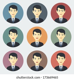 Emotions of Businessman - Colorful Circle Icons Set in Trendy Flat Style