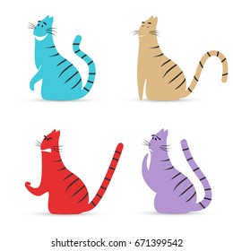 Emotions of the cat. Joy, anger, calmness, fear. Striped , color cat, funny. Vector illustration isolated on white background