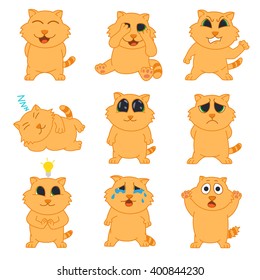 Emotions cat. Set icons of emotions cat in flat style. Collection stickers emotions. smiley cat faces icons set. emotion red cat vector illustrations