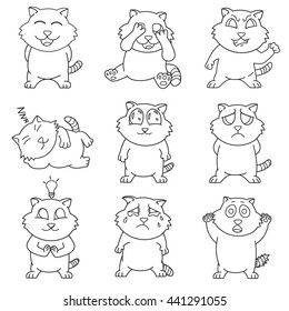 Emotions cat. Set icons of emotions cat in thin line. Collection emotions. smiley cat faces icons set. 