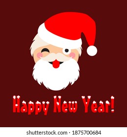Emotions of a cheerful Santa Claus. Cartoon face on a dark red background. Merry Christmas and Happy New Year! Vector illustration for web design or print.
