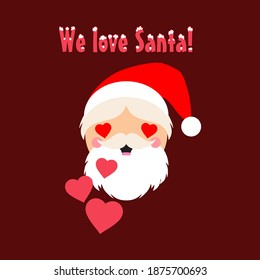 Emotions of a cheerful Santa Claus. Cartoon face on a dark red background. Merry Christmas and Happy New Year! Vector illustration for web design or print.