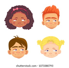 Emotions of childs face. Facial expression vector illustration