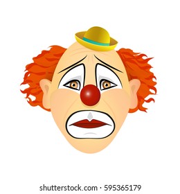The emotions of a clown - longing, grief, sadness. Vector illustration of flat design. 