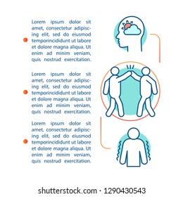 Emotions control article page vector template. Satisfaction, interaction, meditation, feeling. Brochure design element, linear icons, text boxes. Print design. Concept illustrations with text space