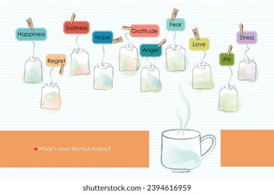 Emotions in a cup of tea vector illustration