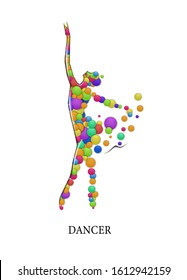 emotions of dance,woman dancer looks like vivid colored rounds isolated on white background