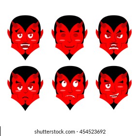 Emotions devil. Set expressions avatar Satan. Red Demon good.