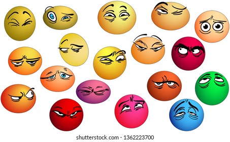 Emotions eyes with expression.Colorful vector illustration of different emotions performed by a funny ball with shifted eyes.