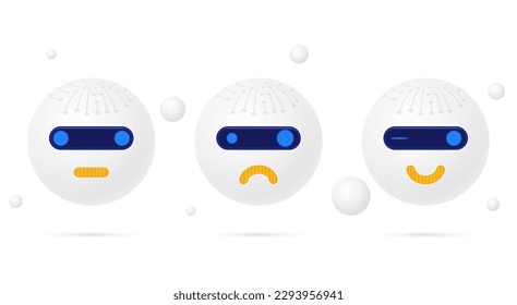 Emotions of the face of a robot with artificial intelligence. Smile, anger and basic.