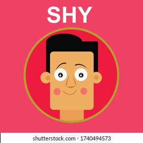 emotions of faces drawings.shy man. vector design.