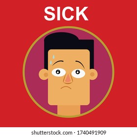 emotions of faces drawings. sick man. vector design.