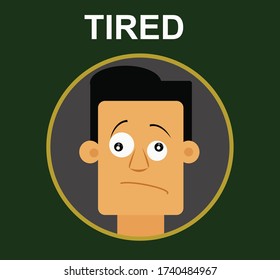 emotions of faces drawings. tired man. vector design.