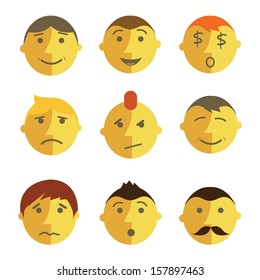 emotions faces, flat design