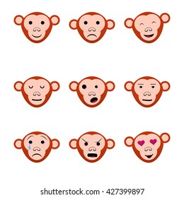 Emotions faces funny monkeys nine avatars set icons