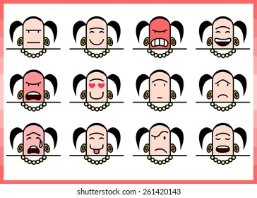 emotions of a female head in lines