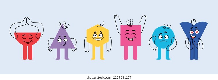 Emotions figures set. Collection of stickers for social networks. Positivity and optimism, emotions, feelings and facial expressions. Cartoon flat vector illustrations isolated on blue background