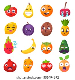 Emotions fruit characters isolated vector