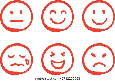 Emotionen handgezeichnetes Symbolset, rot