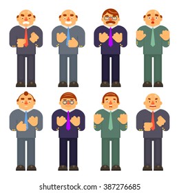 Emotions Happy Surprised Mustache Angry Adult Set Boss Avatar Character Symbol Business Icon Isolated Background Concept Flat Design Template Vector Illustration