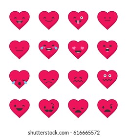 Emotions Heart. Vector style smile icons.