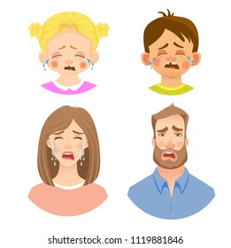Emotions of human face. Set of avatars with different emotions. Vector illustration
