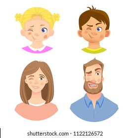 Emotions of human face. Set of avatars with different emotions. Vector illustration