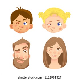 Emotions of human face. Set of human faces expressing emotions. Vector illustration