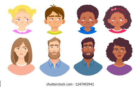 Emotions of human face set. Facial expression. Avatar vector illustration