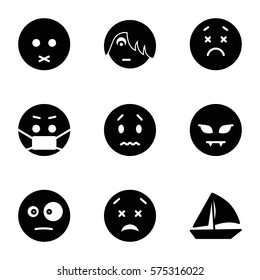 Emotions icon. Set of 9 Emotions filled icons such as sad, upset, surprised, devil, emo, upset and worry, emoji in mask