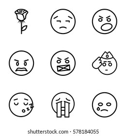Emotions icon. Set of 9 Emotions outline icons such as crying emot, angry emot, crying emoji