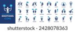 Emotions icon set. Containing people with happiness, sadness, anger, fear, love, anxiety, joy, hope and more. Solid vector icons collection.