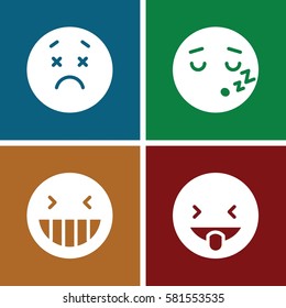 Emotions icons set. Set of 4 Emotions filled icons such as laughing emot