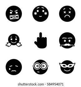 Emotions icons set. Set of 9 Emotions filled icons such as emoji in mask, crying emot, upset emot, shy emoji, nerd emoji