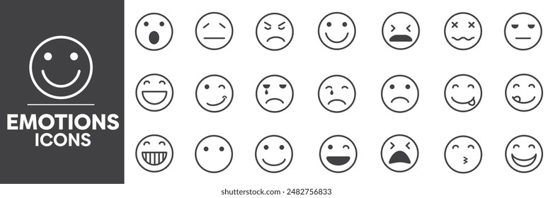 Emotions Icons Set, Containaing All Emotions Icons Outlines, Vector Illustration Collection Editable eps10