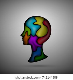 emotions inside concept, head full of colored shapes, inner feeling, vector