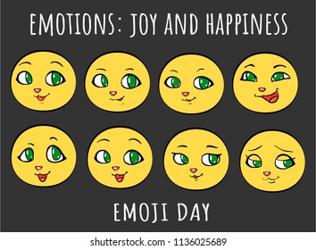 Emotions - joy and happiness - vector set of cartoon emoji