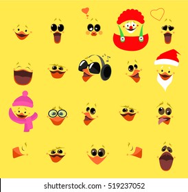Emotions. A large set of emotions chicken face. Cartoon characters. Vector